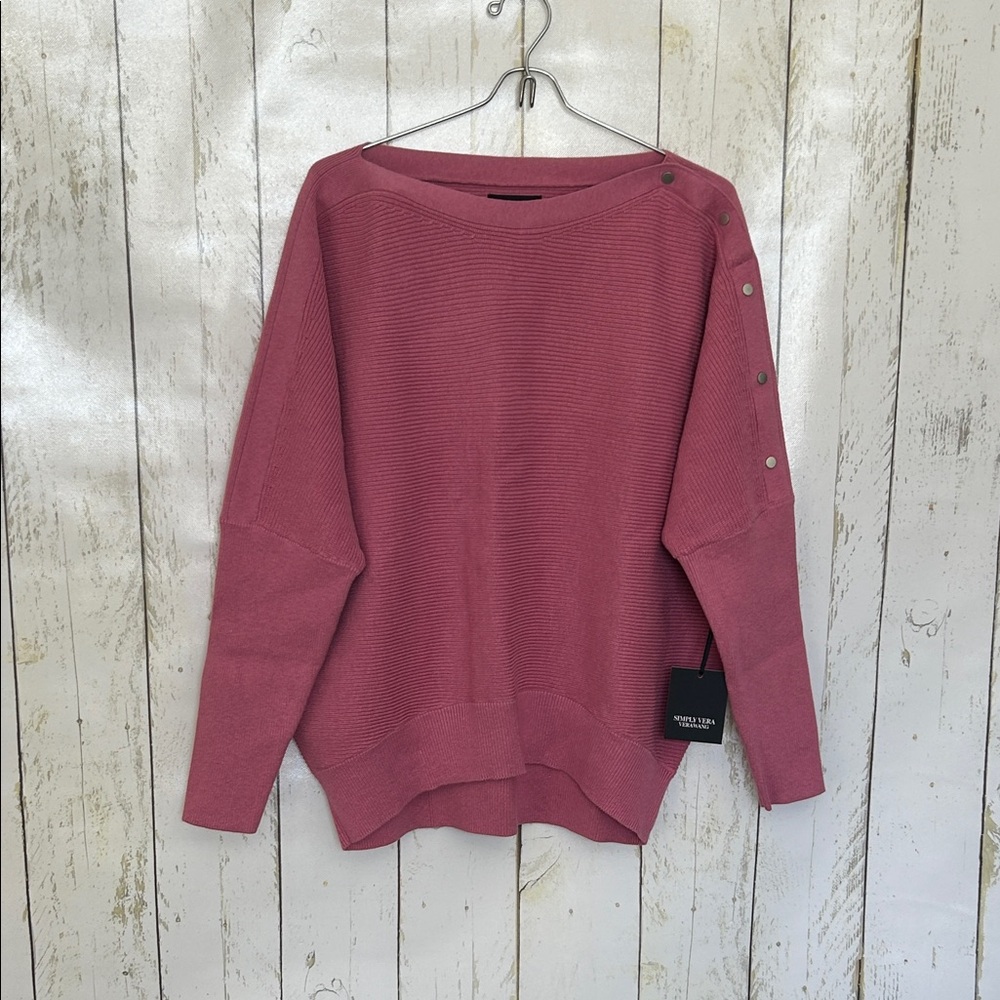 Simply Vera Vera Wang Dusty Pink Buttoned Crew Neck Sweater